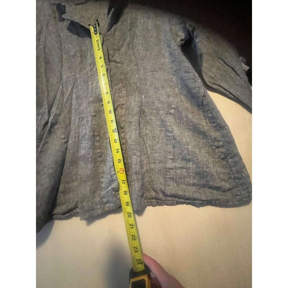 FLAX Women's Medium‎ Linen Jacket Gray Button Front Collared Blazer - Picture 4 of 6